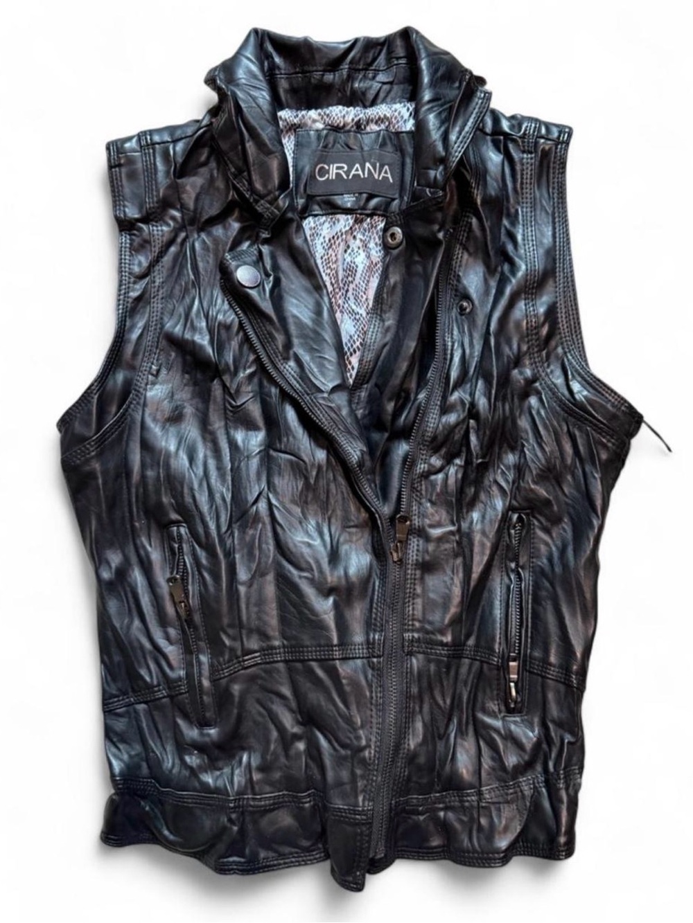 Vintage y2k Cirana Black Faux Leather Moto Biker Vest